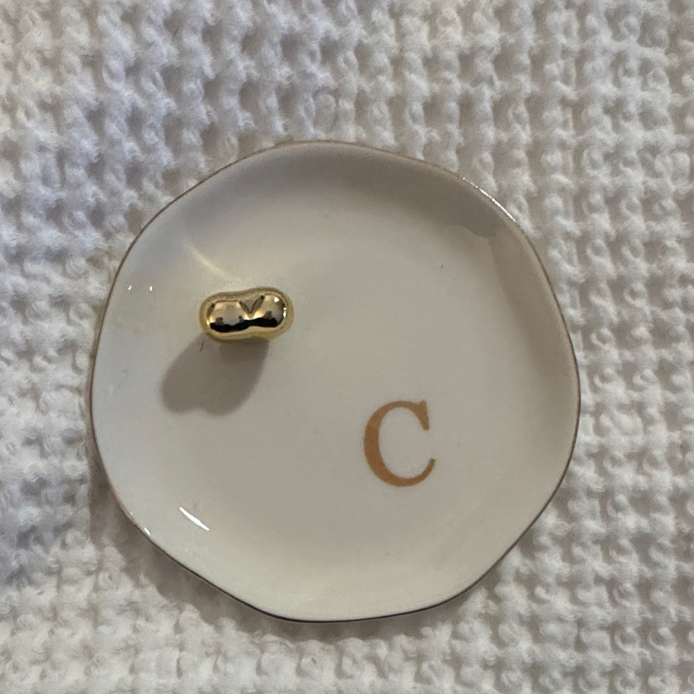 ⭐️ 2/$5 Monogrammed C Trinket Ring Dish with Gold Accent